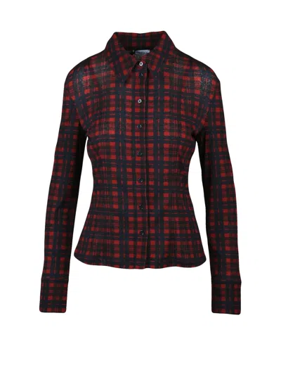 Marella Sport Dynamic Two-tone Plaid Stretch Shirt In Red