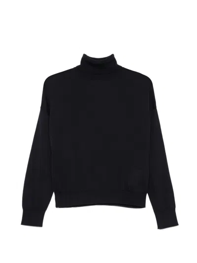 Marella Sport Joy Dark Blue Lightweight Wool Turtleneck  In Black