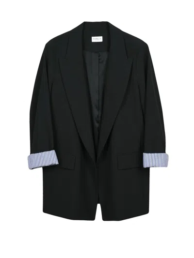 Marella Sport Open-front Jacket With Tailored Lapel And Contrasting Lining In Black