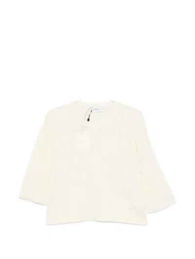 Marella Sport Radura Cream Sweater With Interwoven Wool And Cashmere Blend Knit
