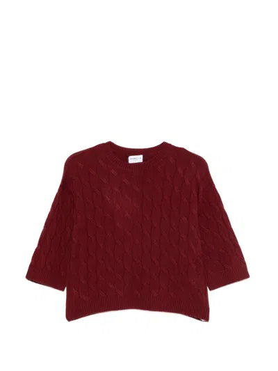 Marella Sport Red Brick Heathered Sweater With Braided Cashmere Blend Knit