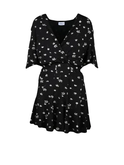 Marella Sport Short Stretch Polyester Dress With Floral Print And V-neckline In Black