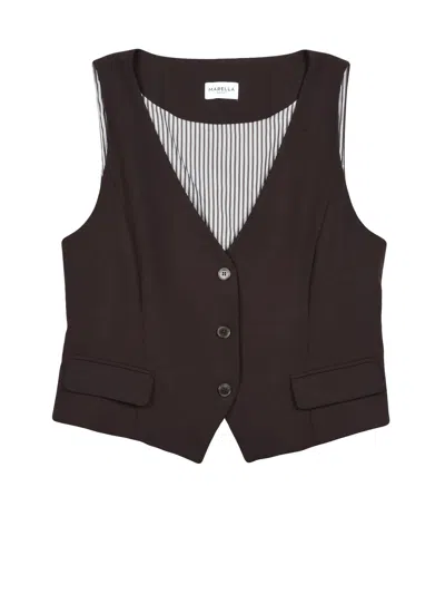 Marella Sport V-neck Brown Sport Vest With Lace-up Back Detail In Black