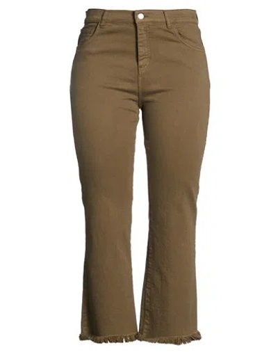 Marella Sport Woman Jeans Military Green Size 12 Cotton, Elastane