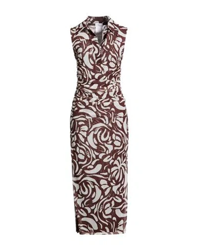 Marella Sport Woman Midi Dress Dark Brown Size L Polyester, Elastane