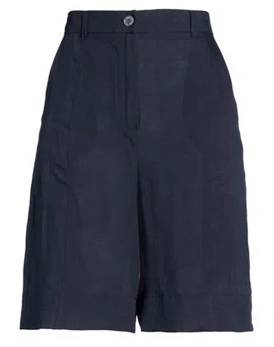 Marella Sport Woman Shorts & Bermuda Shorts Navy Size 4 Linen In Blue
