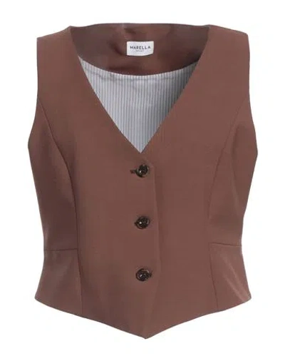 Marella Sport Woman Tailored Vest Brown Size 10 Polyester, Virgin Wool, Elastane