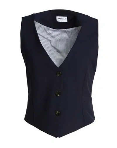 Marella Sport Woman Tailored Vest Midnight Blue Size 8 Polyester, Virgin Wool, Elastane
