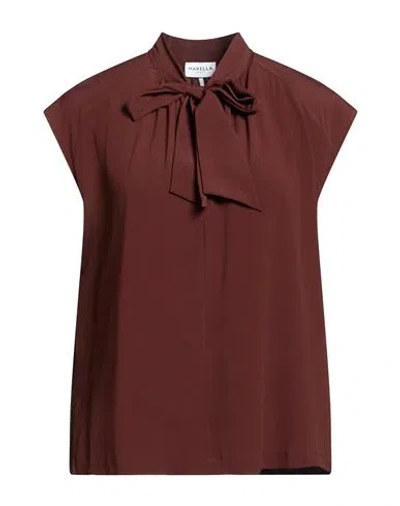 Marella Sport Woman Top Chocolate Brown Size 2 Acetate, Silk