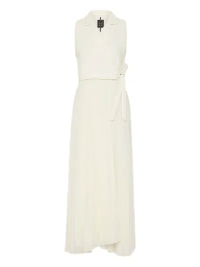 Marella Long Bi-material Dress In White