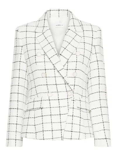 Marella Storno Checked Double-breasted Blazer In White