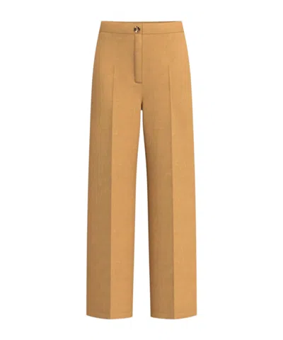 Marella Straight Linen Trousers In Brown