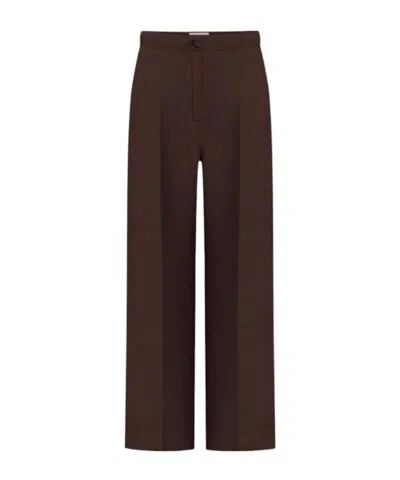 Marella Straight-fit Linen-blend Twill Trousers - Dark Brown