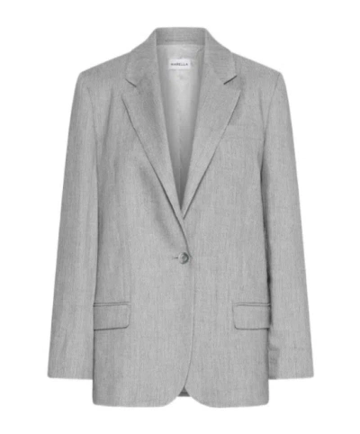 Marella Stretch Linen-blend Grisaille Blazer In Gray