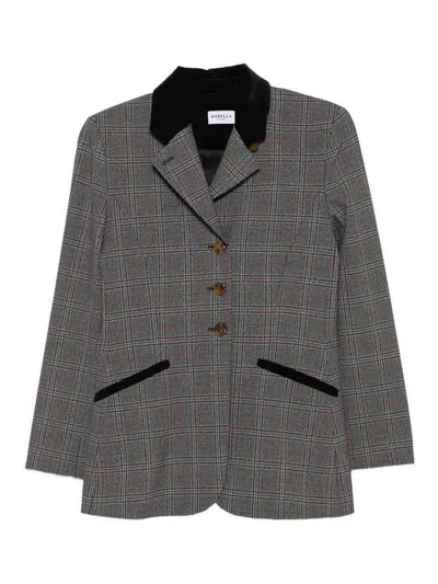 Marella Stretch Twill Blazer With Velvet Details In Gray