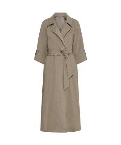 Marella Stretch Viscose And Linen Duster Coat In Green