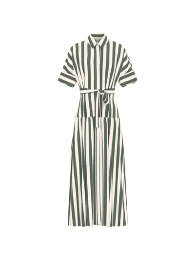Marella Striped Belted Shirt Dress In Green