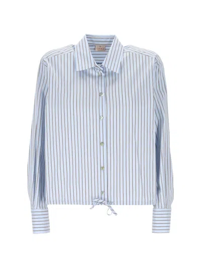 Marella Striped Drawstring Shirt In Blue