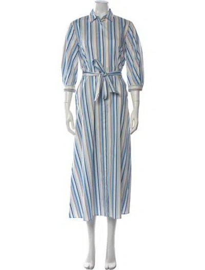 Pre-owned Marella Striped Long Dress In White