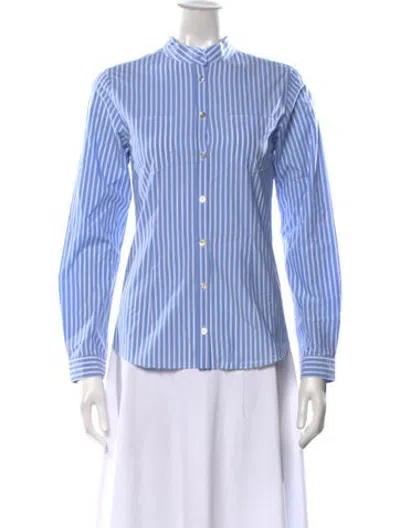 Pre-owned Marella Striped Long Sleeve Button-up Top In Blue