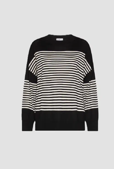 Marella Striped Mesh In Pure Lyocell Black-white Woman