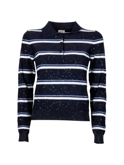 Marella Striped Polo Top In Blue