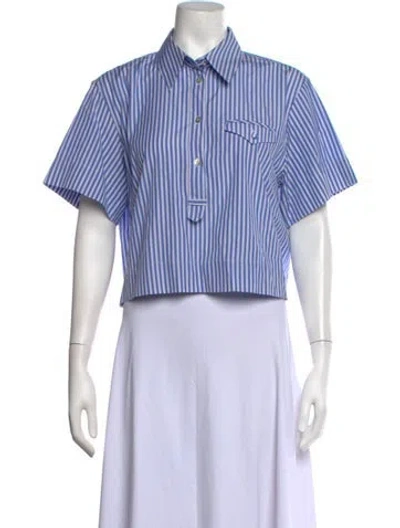 Pre-owned Marella Striped Short Sleeve Button-up Top In Blue