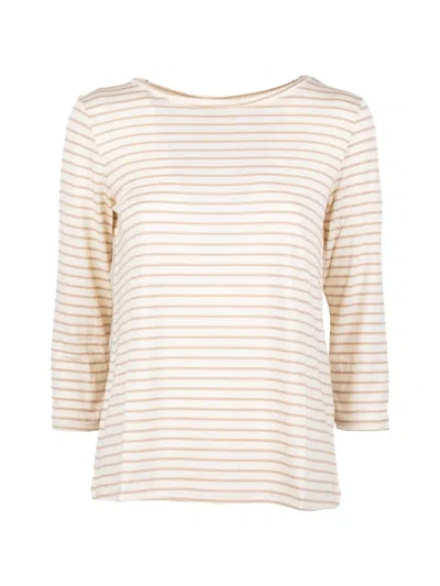 Marella Striped Three-quarter-sleeve T-shirt In Neutral