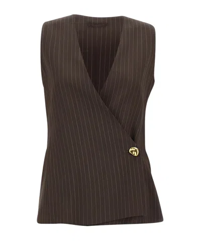 Marella Ranghi Pinstripe Knitted Gilet In Brown
