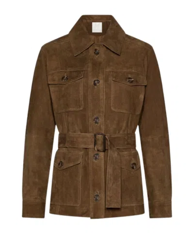 Marella Suede And Leather Shirt Jacket In Brown