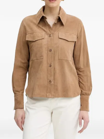 Marella Suede Button-up Jacket In Brown