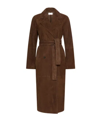 Marella Suede Trench Coat In Brown