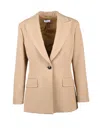 Marella Tailored Beige Fitted Jacket With Classic Button Closure In Brown