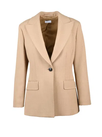 Marella Tailored Beige Fitted Jacket With Classic Button Closure In Pattern