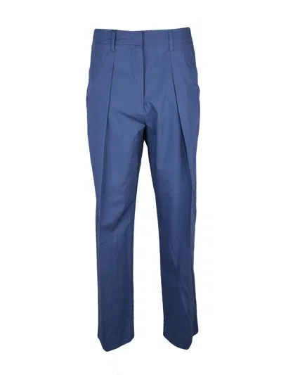 Marella Tailored Blue Trousers With Mid-rise Waist And Front Pleats In Pattern