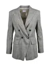 Marella Tailored Double-breasted Jacket With Checkered Pattern In Gray