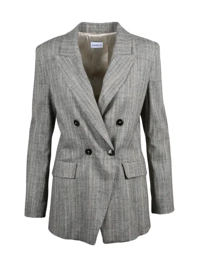 Marella Tailored Double-breasted Jacket With Checkered Pattern In Gray