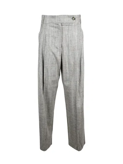 Marella Tailored Grey Trousers With Subtle Checkered Pattern In Gray