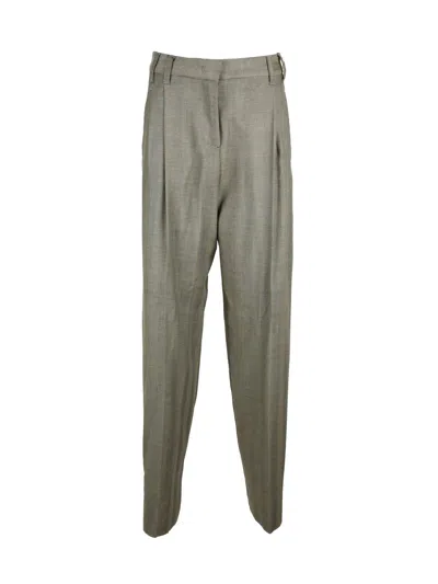 Marella Tailored Virgin Wool Trousers With Subtle Herringbone Pattern In Gray