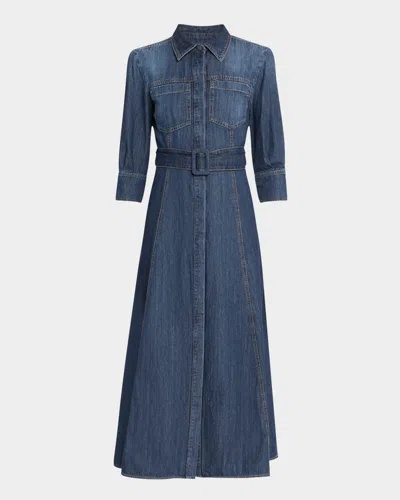 Marella Tartufo Belted Cotton Denim Midi Shirtdress In Blue Jeans