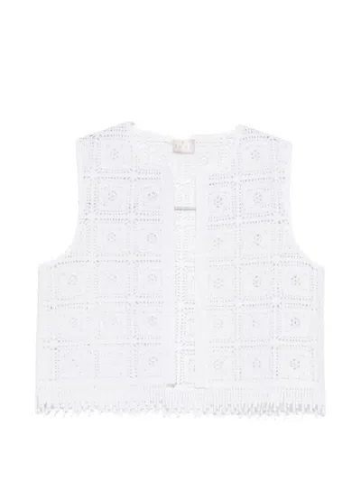 Marella Tenente Crochet Fringed Knitted Gilet In White