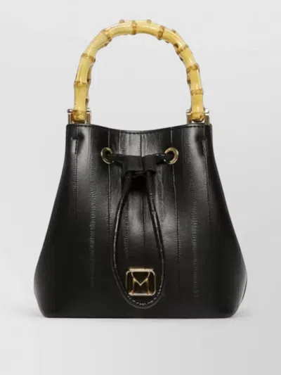 Marella Textured Bucket Bag Bamboo Handle Hardware In Black