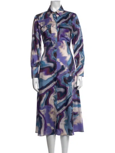 Pre-owned Marella Tie-dye Print Midi Length Dress W/ Tags In Blue