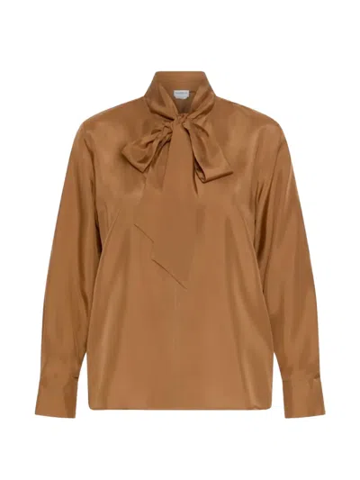 Marella Tie-neck Long-sleeve Blouse In Brown