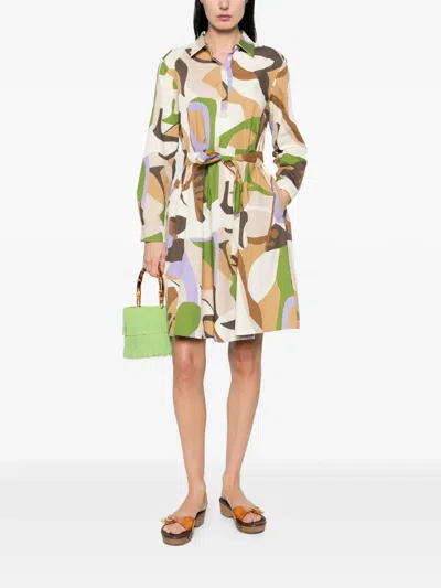 Marella Tie-waist Geometric-print Midi Dress In Multi