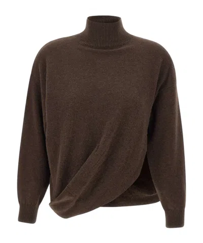 Marella Turtleneck Twisted-detail Sweater In Brown