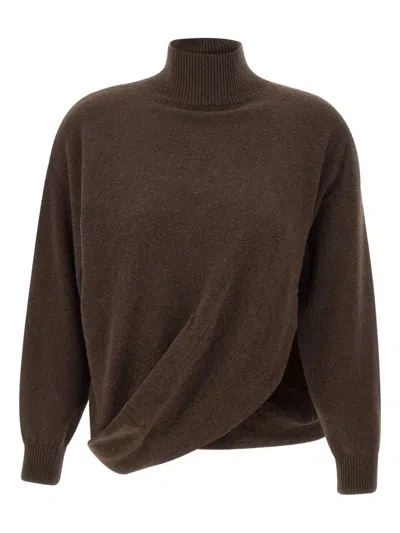 Marella Turtleneck Twisted-detail Sweater In Brown