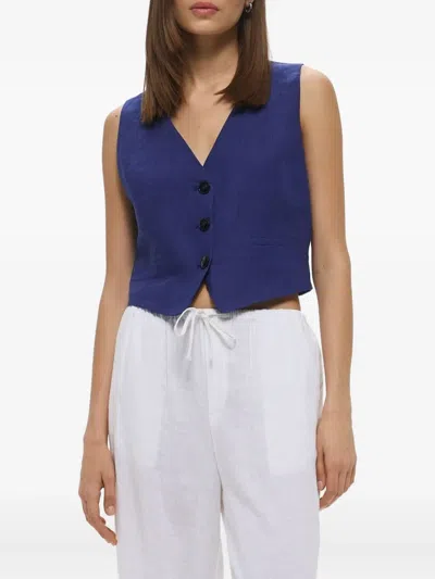 Marella V-neck Buttoned Linen Waistcoat In Blue
