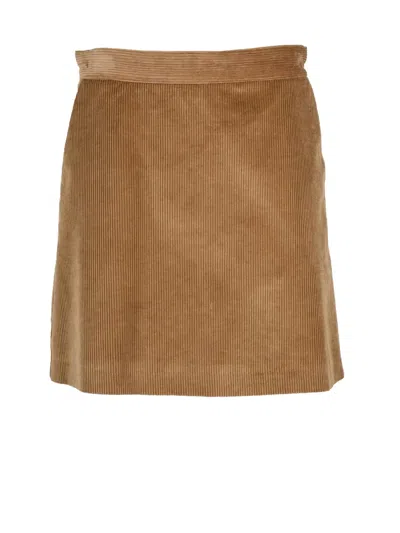Marella Velvet Mini Skirt With Corduroy Texture And Functional Pockets In Brown