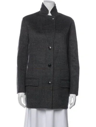 Pre-owned Marella Virgin Wool Plaid Print Jacket In Gray